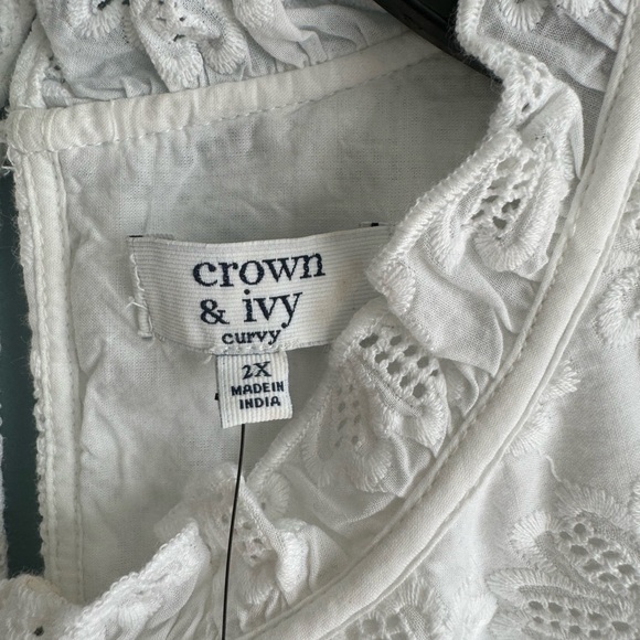 Crown & Ivy Tiered Flutter Sleeve Eyelet Dress White 2X - Picture 6 of 9